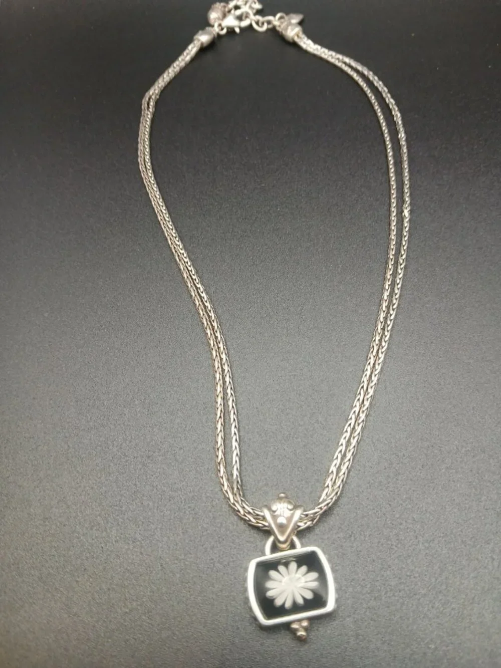 Retired Brighton Water Lily Necklace Reversible Black And White Flower Pendant